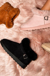 WILD DIVA Faux-Fur Buckle Round Toe Booties