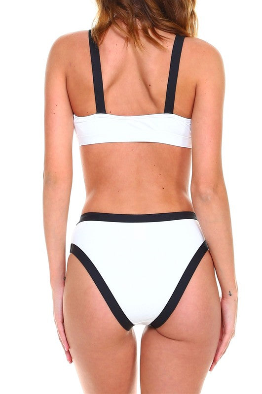 Black & White V-Neck Bikini Set