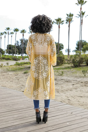 Contrast Mesh Cotton Lace Kimono