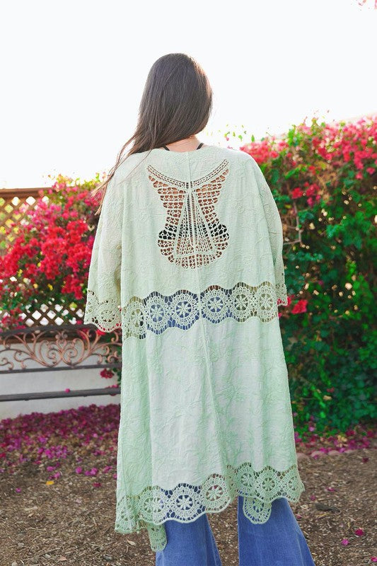 Crochet Open Patch Longline Kimono