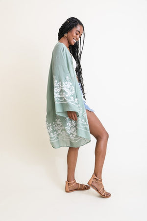 Embroidered Floral Vine Lightweight Kimono