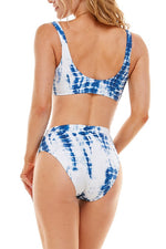 Blue Tie Dye High Waisted Printed Bikini Set