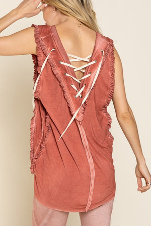 Criss cross Lace up Open Back Tank Top