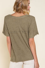 Half Sleeve V neck Waffle Knit Top