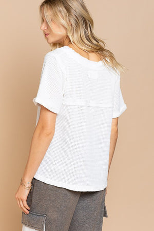 Half Sleeve V neck Waffle Knit Top