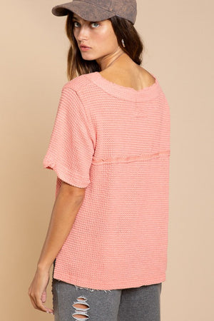 Half Sleeve V neck Waffle Knit Top