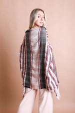 Tartan Check Pocket Frayed Edge Ruana Wrap