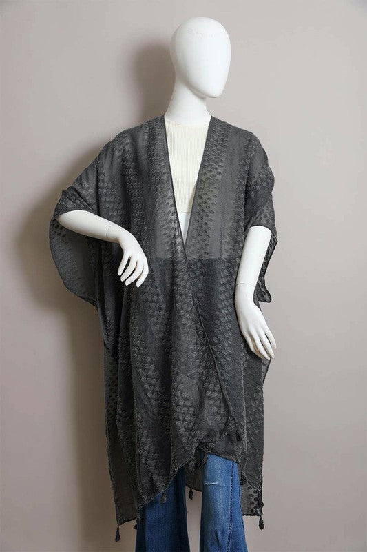 Pom Trimmed Jacquard Kimono