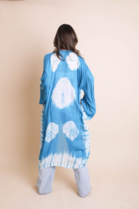 Tie Dye Longline Kimono with Full Sleeves