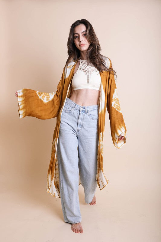 Tie Dye Longline Kimono with Full Sleeves