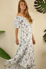 FLOWER OFF SHOULDER MAXI DRESS