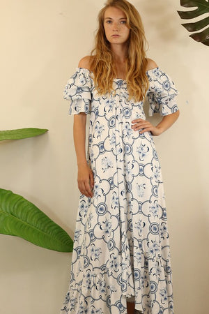 FLOWER OFF SHOULDER MAXI DRESS