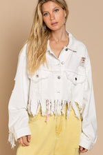 Fringe Distressed Crop Denim Jacket