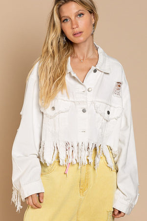 Fringe Distressed Crop Denim Jacket