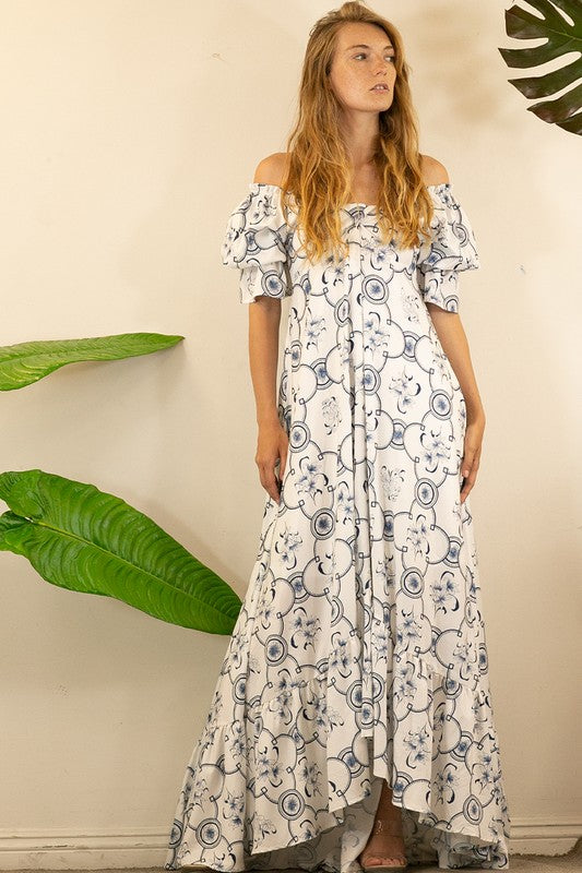 FLOWER OFF SHOULDER MAXI DRESS