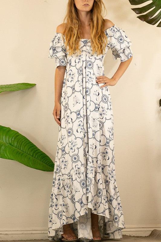 FLOWER OFF SHOULDER MAXI DRESS