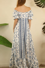 FLOWER OFF SHOULDER MAXI DRESS