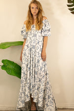 FLOWER OFF SHOULDER MAXI DRESS