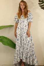 FLOWER OFF SHOULDER MAXI DRESS