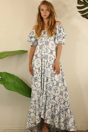 FLOWER OFF SHOULDER MAXI DRESS