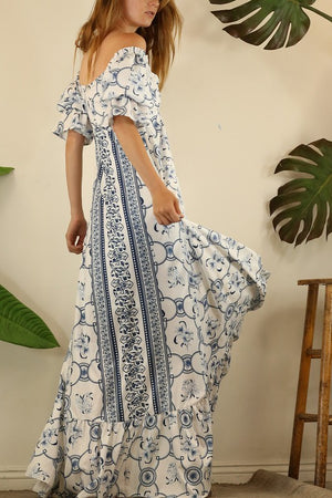 FLOWER OFF SHOULDER MAXI DRESS