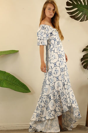 FLOWER OFF SHOULDER MAXI DRESS