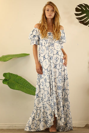 FLOWER OFF SHOULDER MAXI DRESS