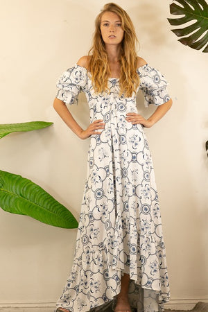 FLOWER OFF SHOULDER MAXI DRESS