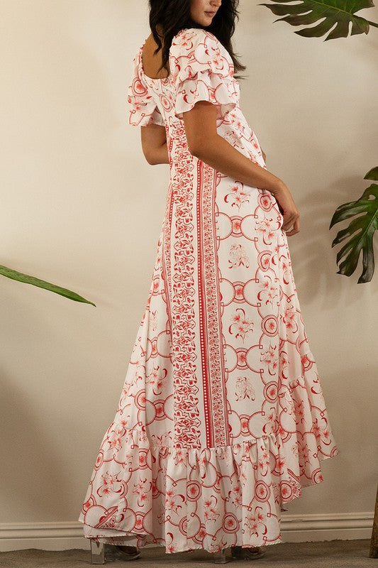 FLOWER OFF SHOULDER MAXI DRESS