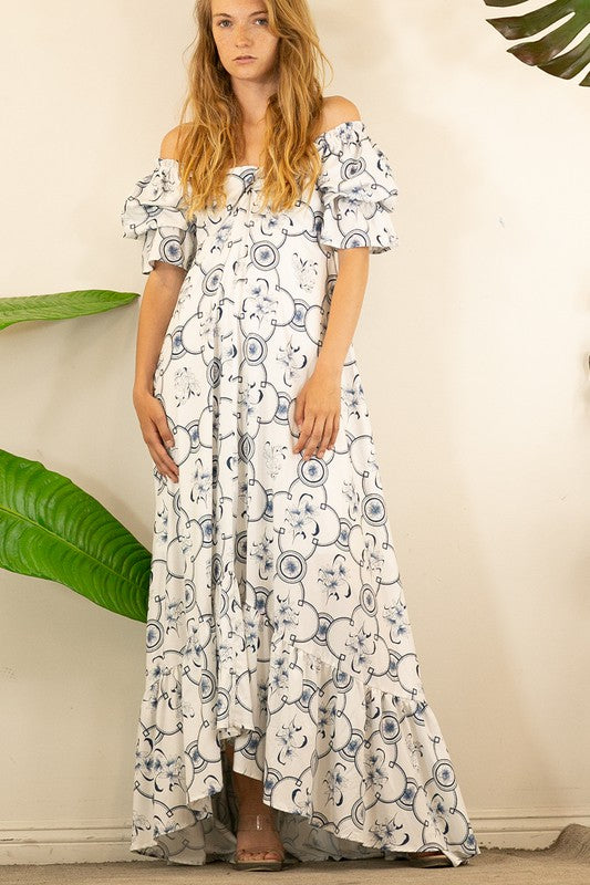 FLOWER OFF SHOULDER MAXI DRESS