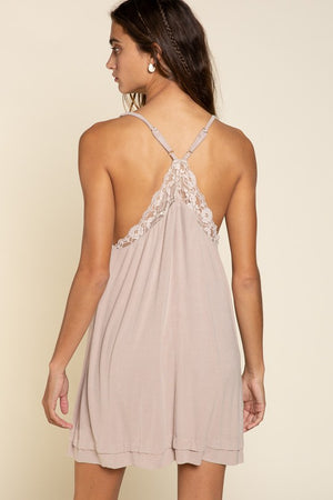 Sleeveless Deep V neck Dress with Lace on Front